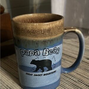 Papa Bear Great Smoky Mountains Ceramic Mug - Brown and Blue
